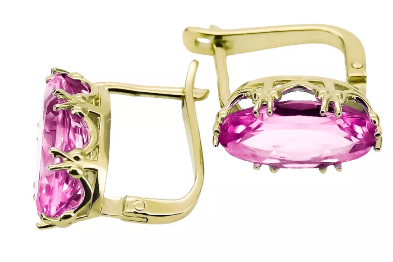 8K žluté zlato 333 Amethyst náušnice vec021x-am Russian Soviet USSR Vintage Jewlery Art Deco style